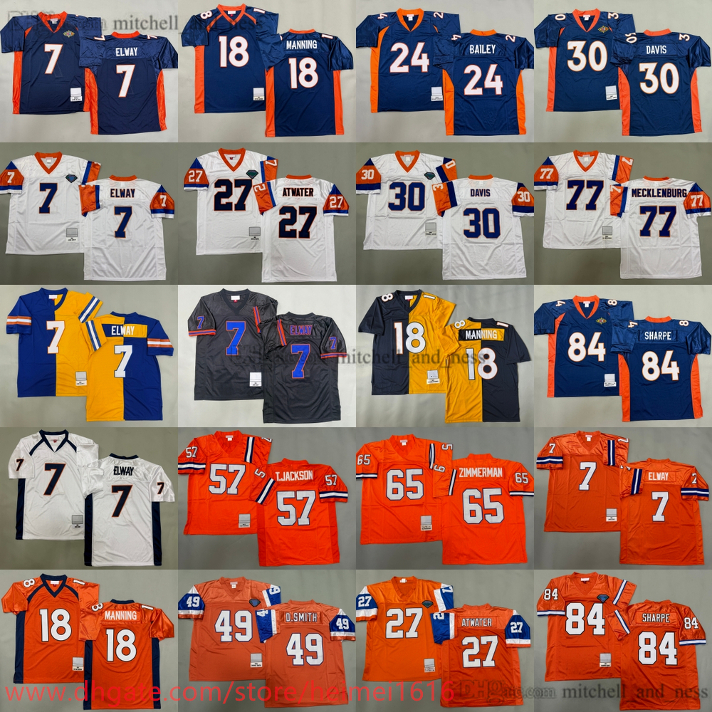 1990 Throwback Football 7 John Elway Jersey Classic Retro Steve Atwater 18 Peyton Manning 30 Terrell Davis 49 Dennis Smith 84 Shannon Sharpe Karl Mecklenburg Jerseys