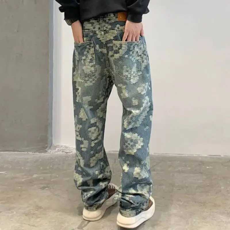 High Street Mens Loose Straight Tube Jeans Pants Autumn Hooligan Handsome Trousers Fashion Jacquard Trendy Casual Denim Pants J251203