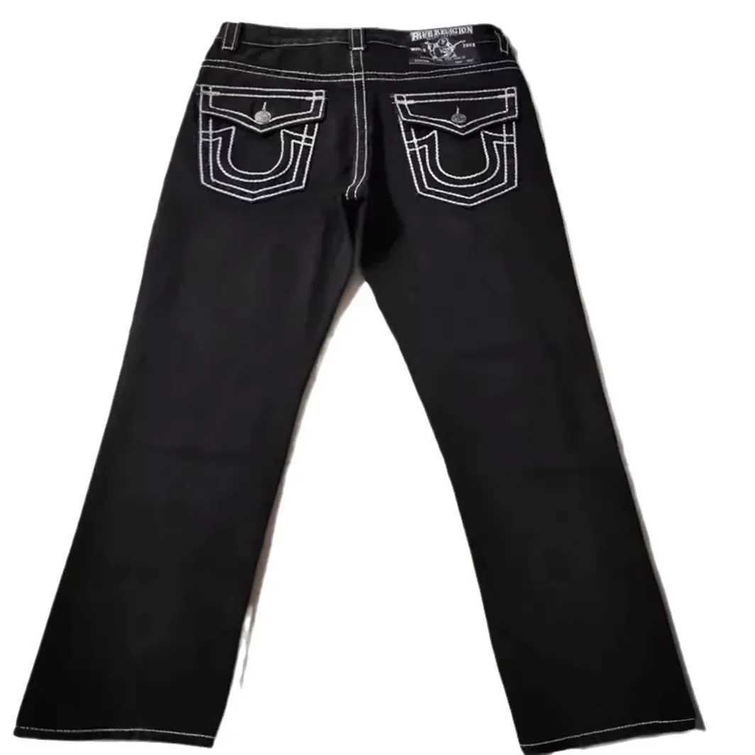 High Street Trendy Jeans White Thick Thread Buddha Religion Straight Casual Pants Men J251016