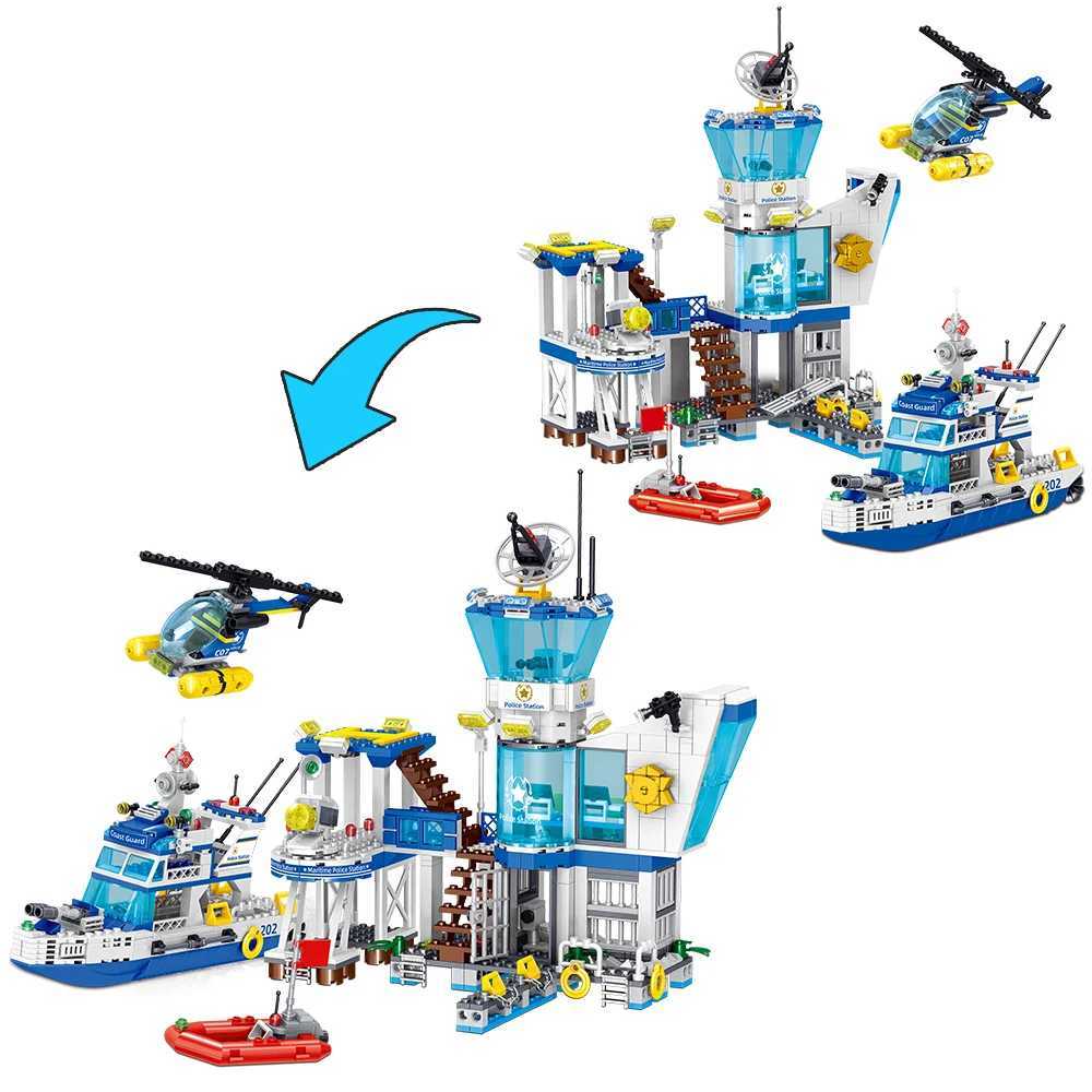 City Ocean Police Station Building Blocks Set Compatible With Leg0 Bricks Contains Police StationHelicopterBoatSearch Boat L251016
