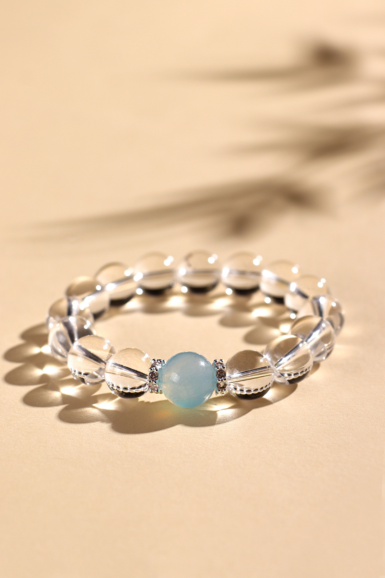 White Crystal Beaded Bracelet for Women (8/10/12mm) - Stylish, Luxe Aquamarine Bracelet Jewelry