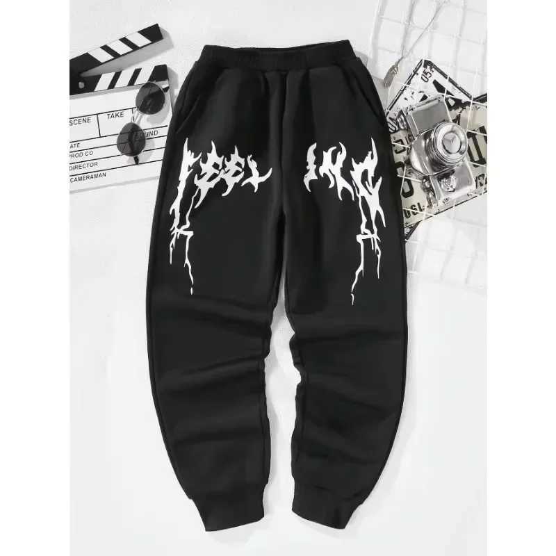 Mens Trendy printing Sweatpants Loose Fit Jogging Trousers AutumnWinter Solid Color Loose Trousers Streetwear Fitness Pants J251203