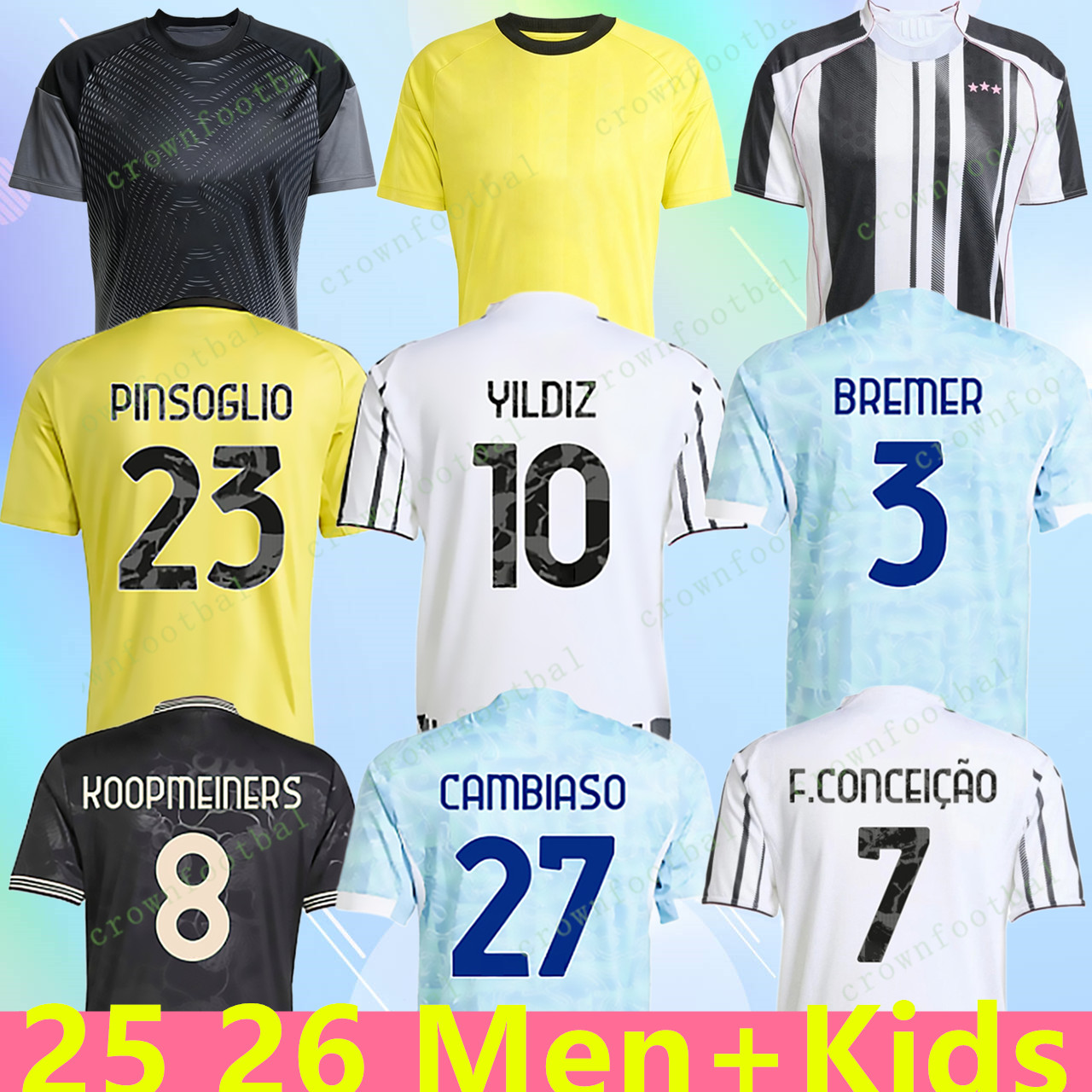 2025 2026 Soccer Jerseys Fans Player Home Away Yildiz Vlahovic F.CONCEICAO DOUGLAS LUIZ Thuram N.GONZALEZ Gatti Kalulu Bremer J.DAVID 25 26 Football Shirt Men Kids