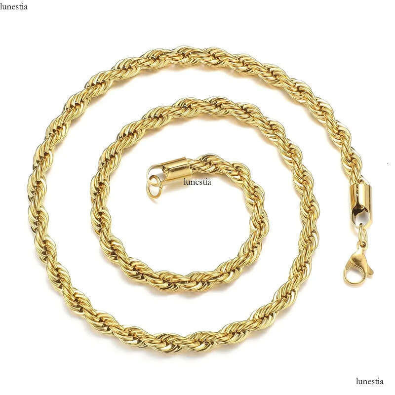 2-6MM Gold Color Twisted Rope Chain Necklace Stainless Steel Never Fade Waterproof Choker For Men Women Fashion Jewelry