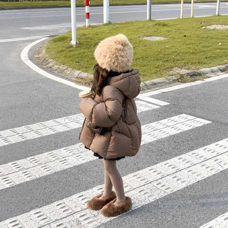 Girls Outwear 2025 Autumn Winter Korean Style Fashion Trendy Minimalist Casual Warm Thick Brown Solid Color Hooded CoatT251016