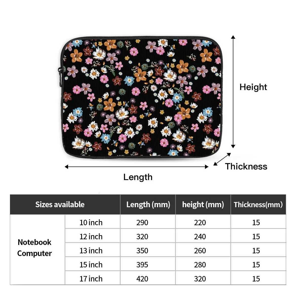 Colorful Flowers Fashion Floral Laptop Bag Case 12 13 15 17 Inch Notebook Sleeve Case Black Pink Wallpaper Shockproof Case BagW251015