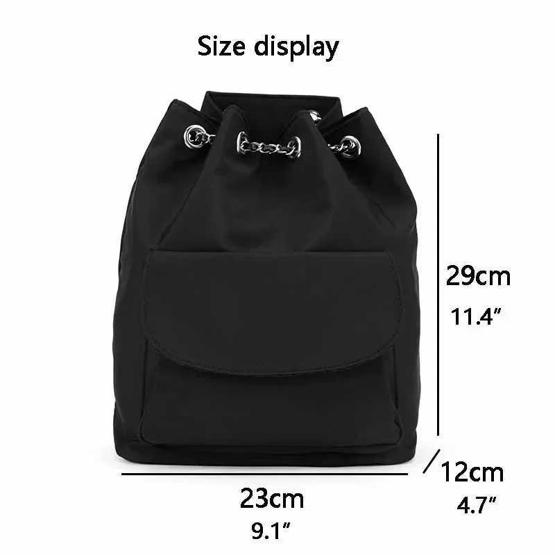 Black Design Fashion Backpack for Women Spring and Summer Casual Travel Drawstring Chain Bucket Bags Girls Nylon Back PacksT251016