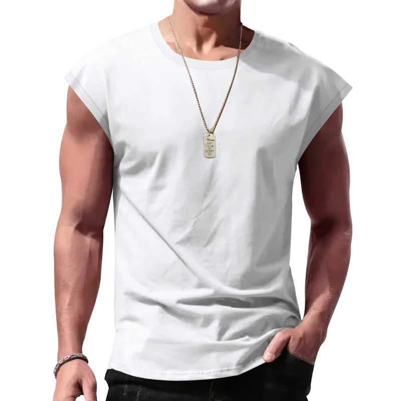 Mens Sleeveless Tshirt for Summer Leisure Sports Loose Mens Breathable Tank Top 251015