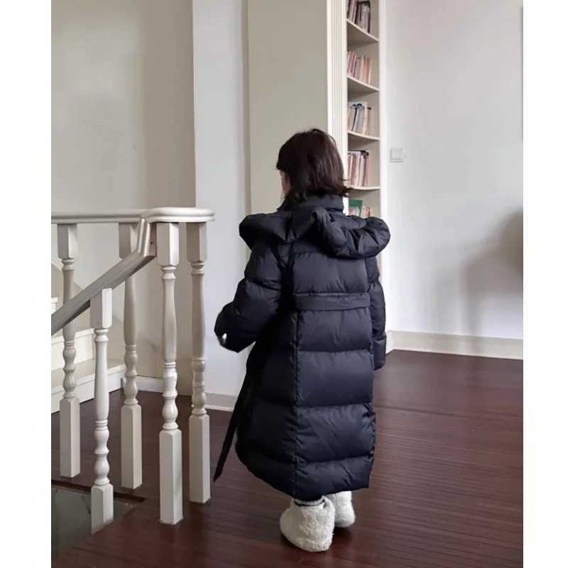 2025 New Korean Long Over The Knee Down Cotton Jacket for Little Girls Stylish Cotton Jacket for BabiesT251016