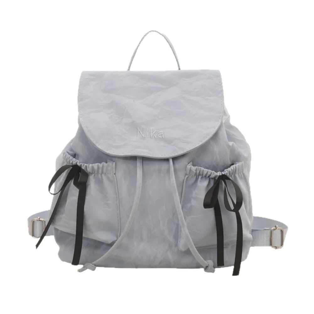 Fashion Cute Knot Womens Backpack Large Capacity Solid Color Students Bookbag Drawstring Travel Bag TravelT251016