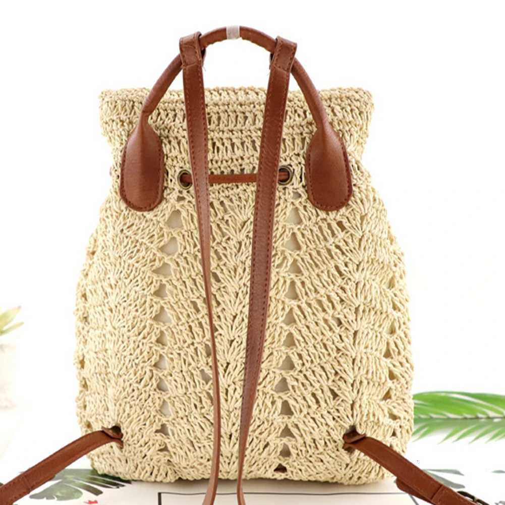 Woven Straw Beach Drawstring Backpack for Women Crochet Shoulder Backpack Flap Drawstring Shoulders Bag for Summer VacationT251016