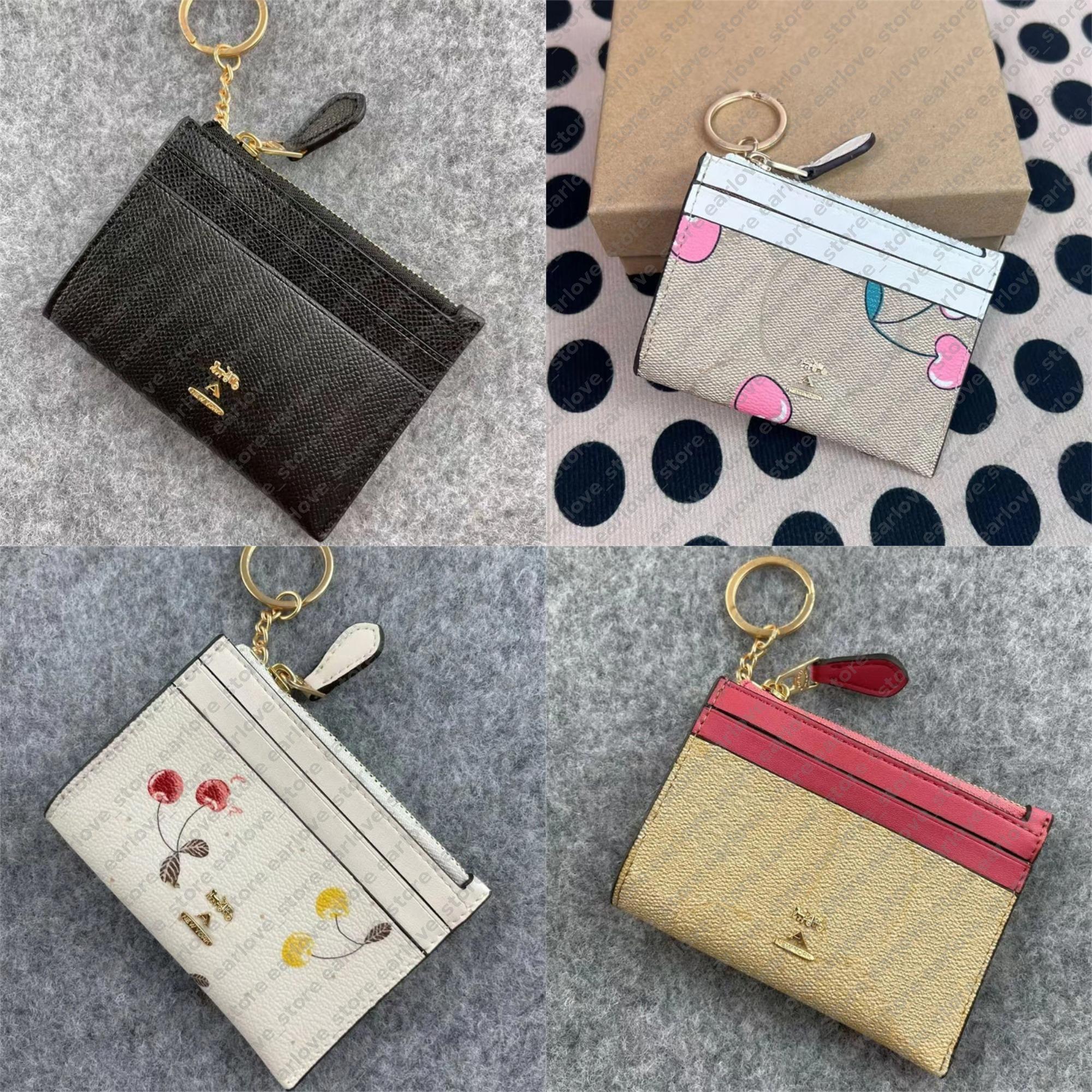 Zippy Card Holder Designer Mini Wallets Men And Women Luxury Old Flower Coin Purse Keychain Wallet Pendants Keyring Purse Brand Cardholder