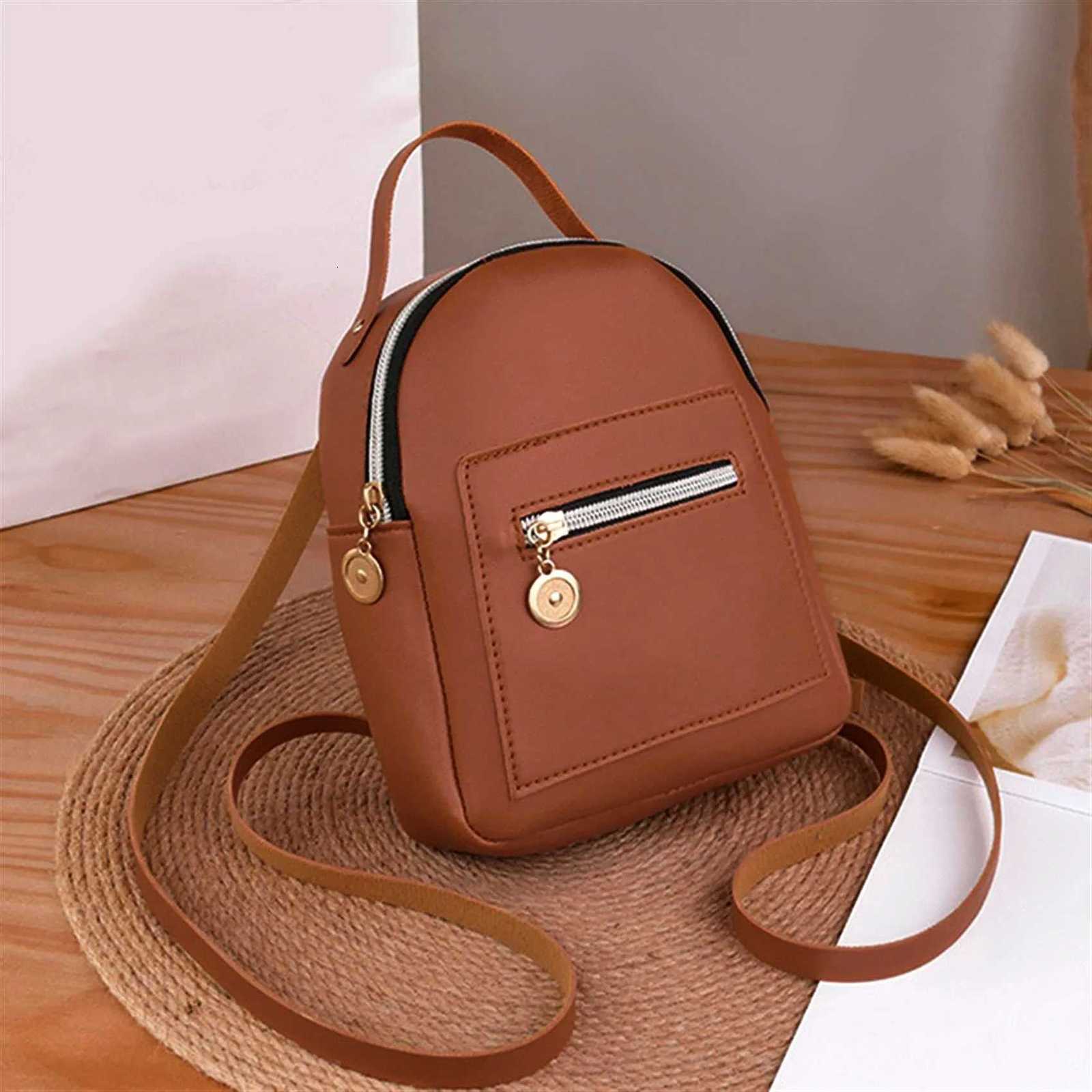 Mini Backpack for Women PU Leather Multifunction Crossbody Bag Small Fresh Solid Color Ladies Phone Pouch Pack Shoulder Bag NEWT251016
