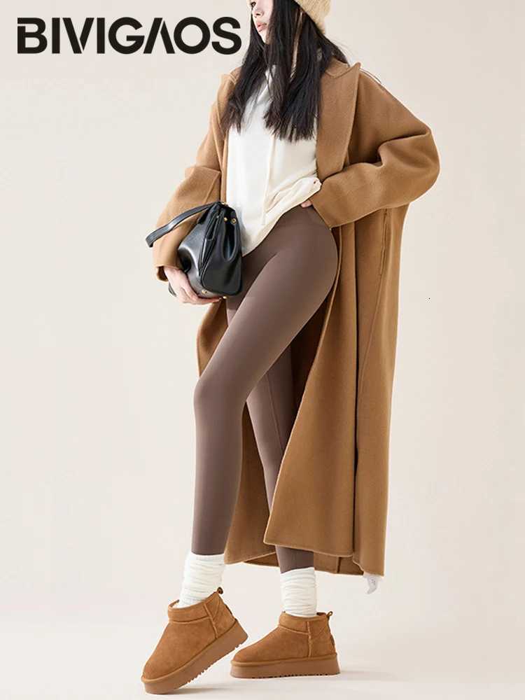 BIVIGAOS Autumn Winter High Waist Fleece Sharkskin Leggings Women Seamless Slim TightFit Velvet Thickened Elastic Warm leggingsT251016