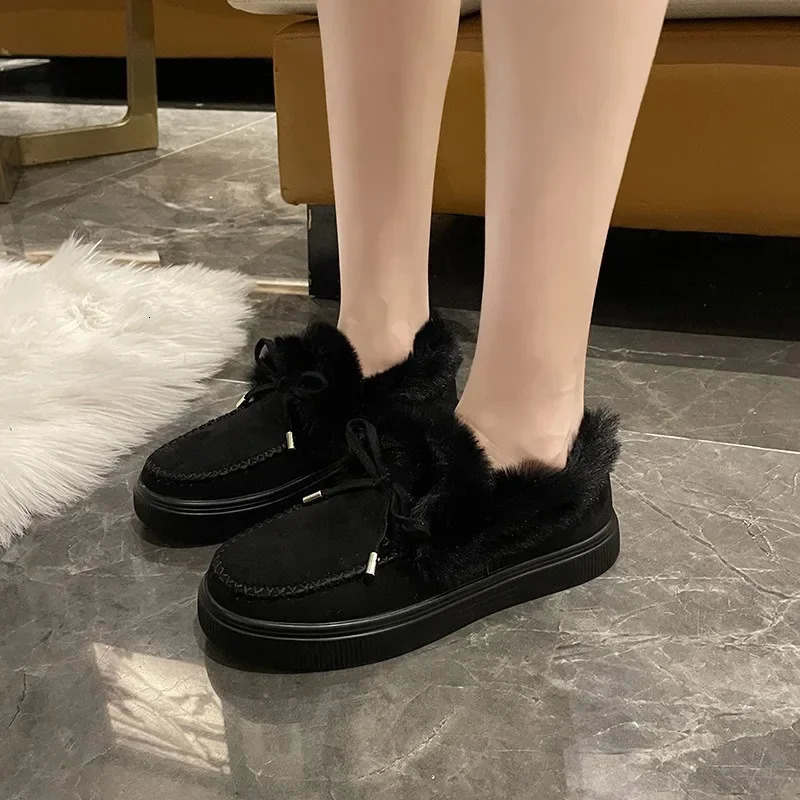 Winter Womens Cotton Flat Shoes Moccasins Femme Warm Plush Loafers Comfy Fur Flats Woman Large Size 3543 Platform Furry Boots 251013