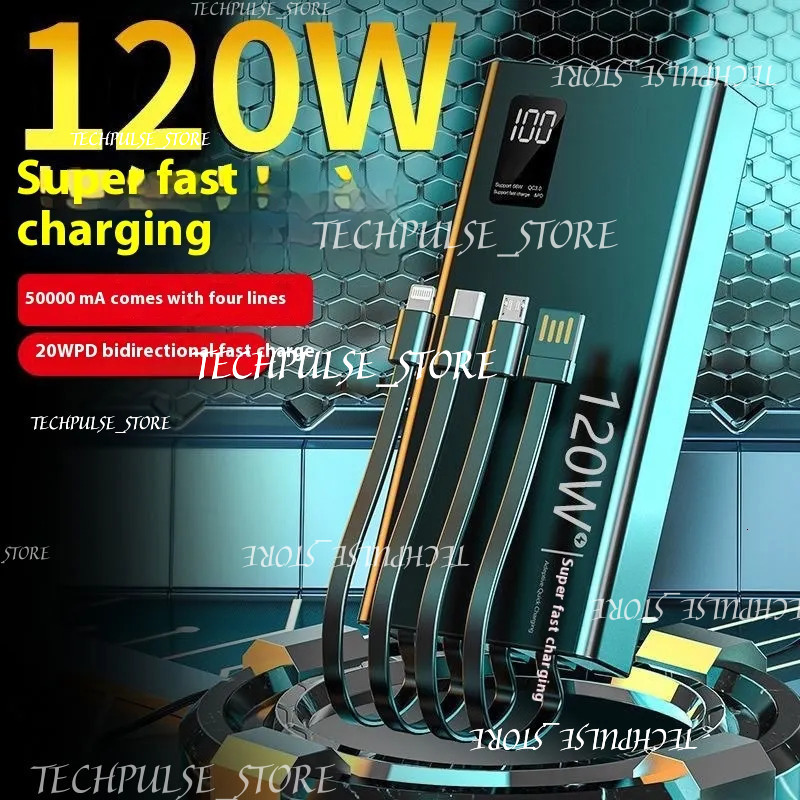 Newest 120W 50000Mah High Capacity Power Bank 4 In 1 tech73 Fast Charging Powerbank Portable Battery Charger For Iphone Samsung Huawei