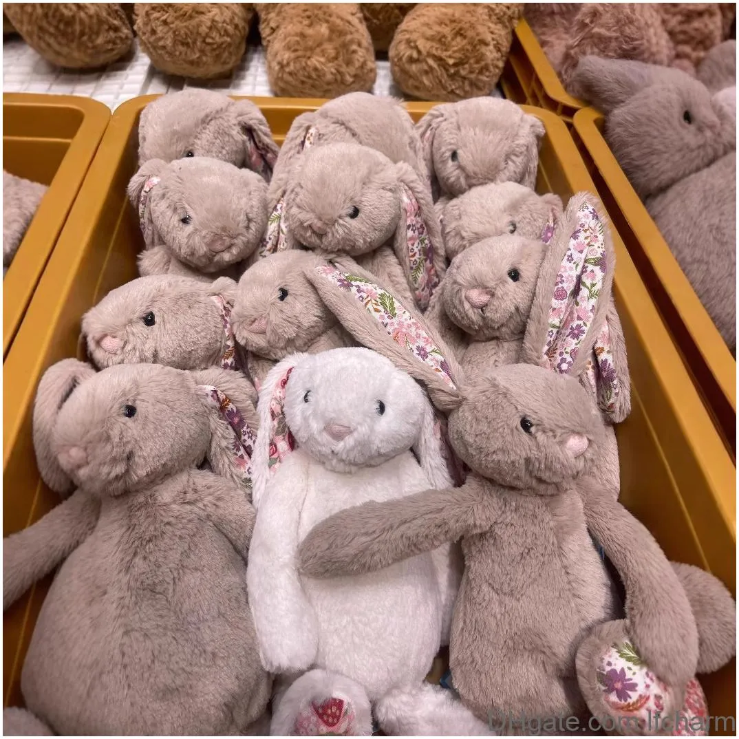 Stuffed & Plush Animals Jelly Bonnie Bunny Toy With Floral Drooping Ears Cute Flower Eared Soothing For Childrens Birthday Gift Drop D Oto1C