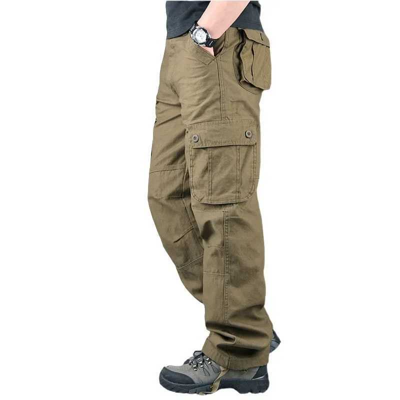 Mens Outdoor Casual Work Trousers Large Size Straight Leg Sport Pants Multi Pocket Loose Cotton Long Trousers J251203