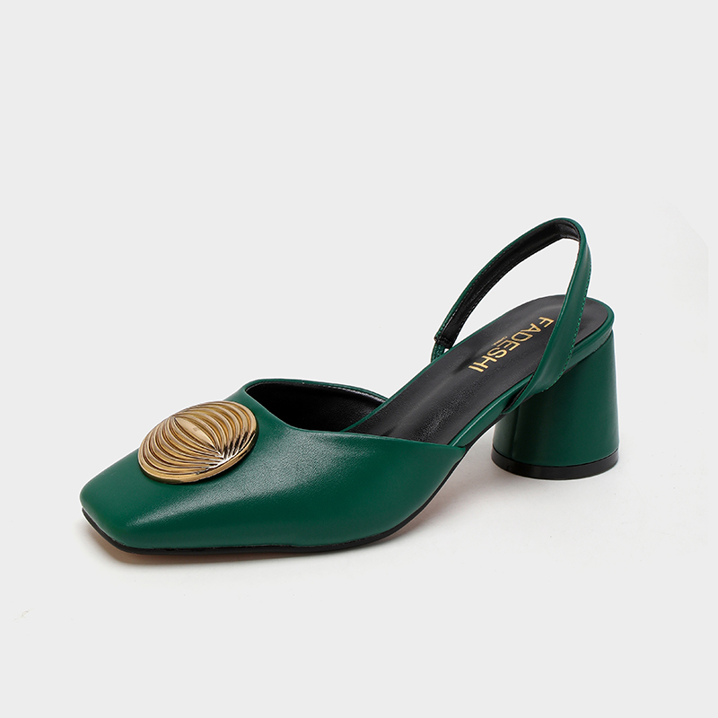 Women's Fashion Green Square Toe Block Heel Slingback Pumps - Artificial Leather Slip-On Dress Shoes-8773