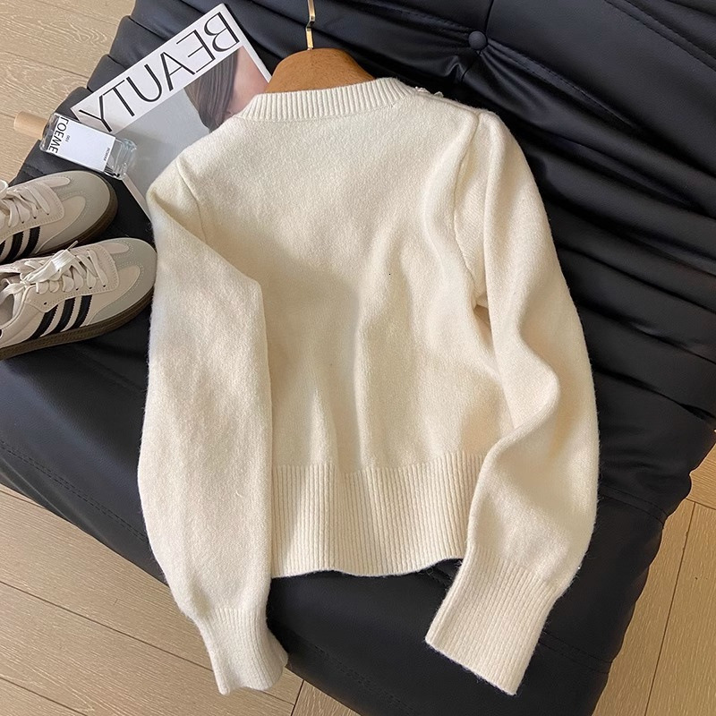 2025 Autumn/Winter design Women's New Top French Thick Bead Bow Knitted Open Knitted Woolen Sweater Soft Designer Jacket Autumn/Winter Versatile 