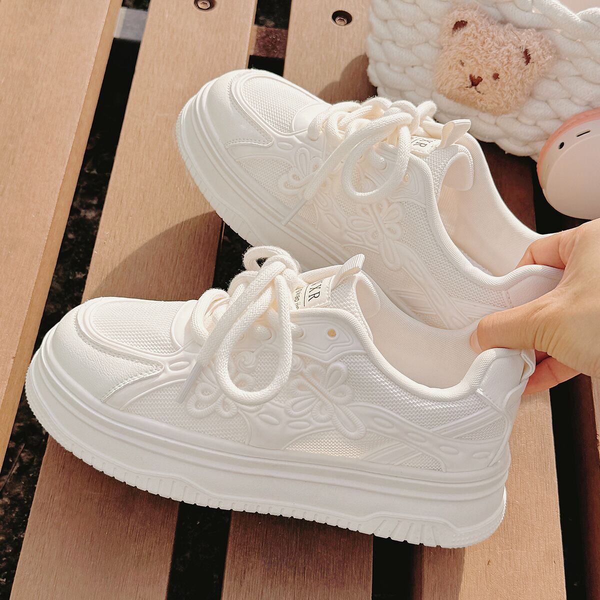 Breathable Genuine Leather White Sneakers for Women 2025 New Summer Thin Fashion Versatile Height-Increasing Thick-Soled Platform Mesh Shoes ddmythur