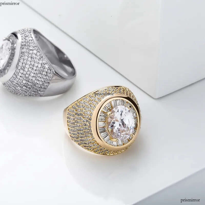 Mens Big Dia High Quality Gemstone Zircon Ring 14k Gold Rings Fashion Hip Hop Jewelry