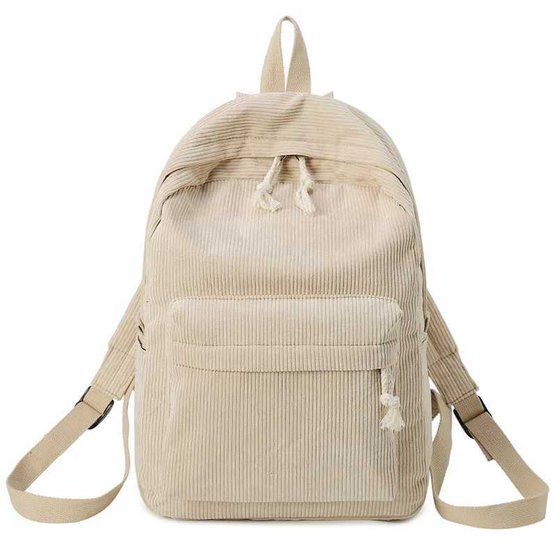 Beige School Backpack For Teenage Girls Pink Soft Fabric Backpack Female Striped Backpack For Women School BagT251016