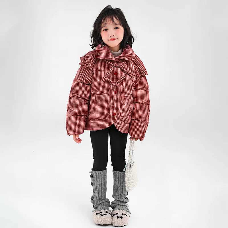 2025 Girls Plaid Retro Down Cotton Jacket Korean Fashionable and Popular Casual Cotton Jacket for Girls Children Cotton JacketT251016
