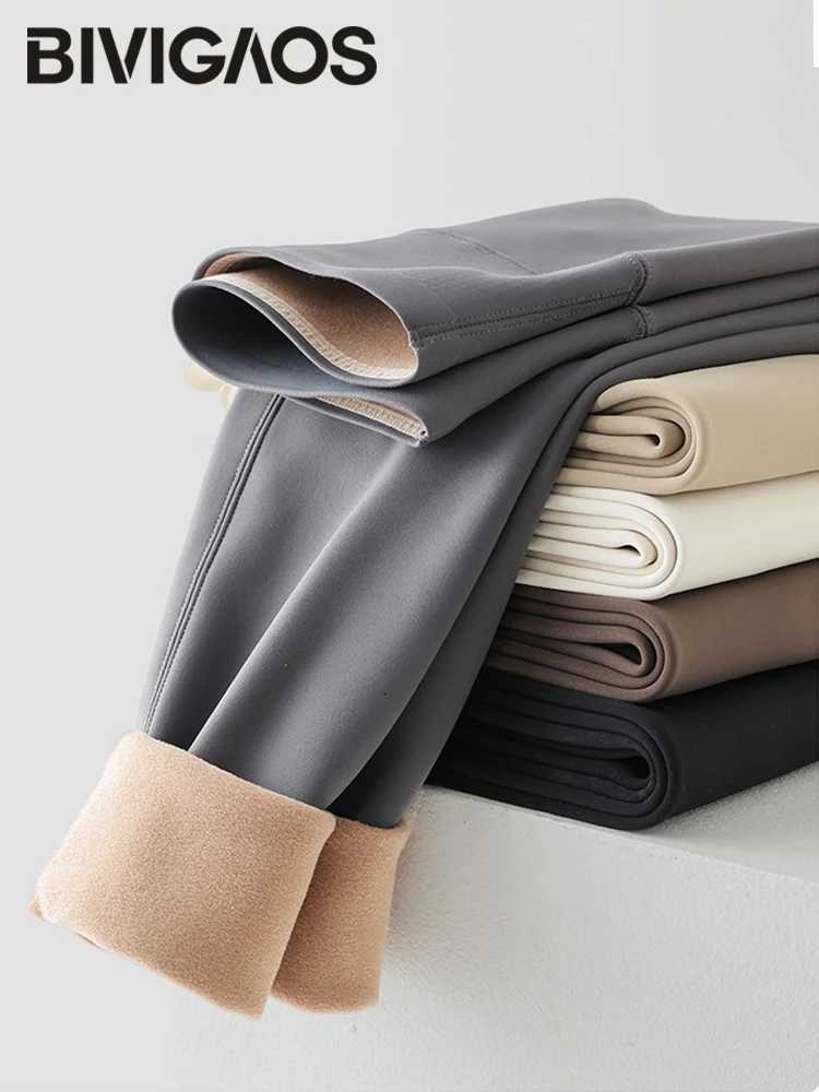 BIVIGAOS Autumn Winter High Waist Fleece Sharkskin Leggings Women Seamless Slim TightFit Velvet Thickened Elastic Warm leggingsT251016