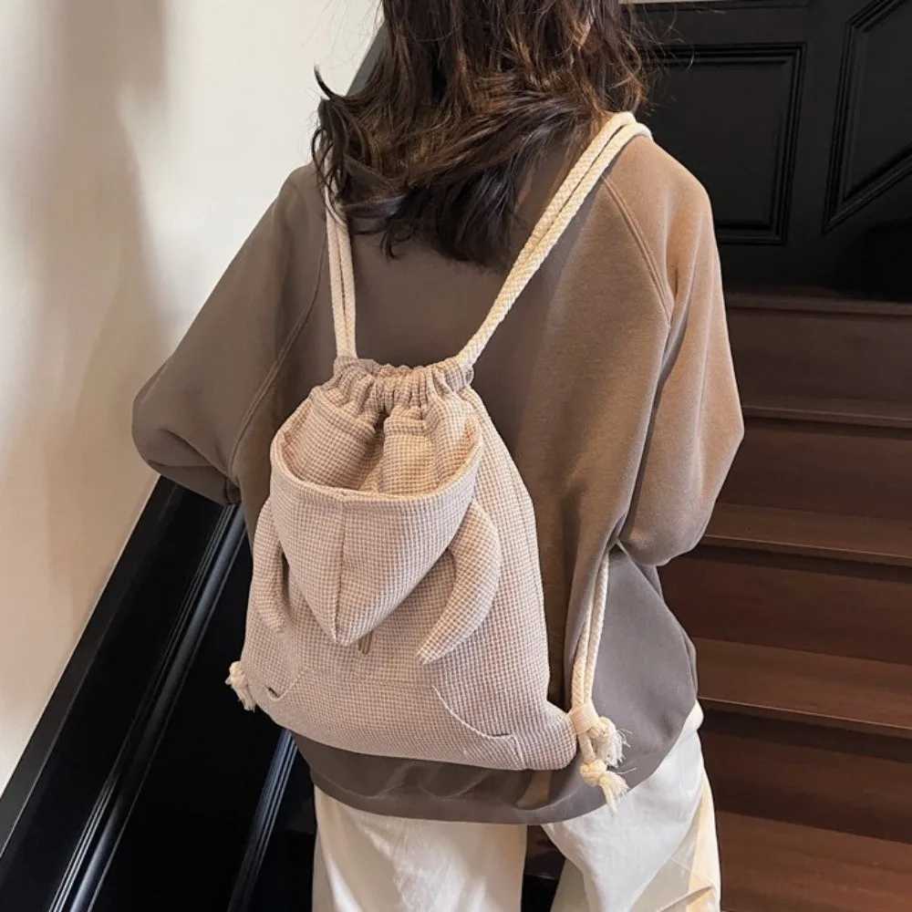 Simple Ox Horn Hooded Backpack Korean Style Solid Color Hoodie Design Schoolbag Zipper Large Capacity Drawstring Bag ShoppingT251016