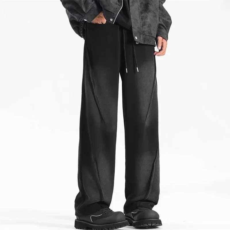 Autumn Mens High Street Pleated Straight Pants Korean Fashion Elastic Waist Pockets Trousers Y2K Vintage pantalones hombre W251015