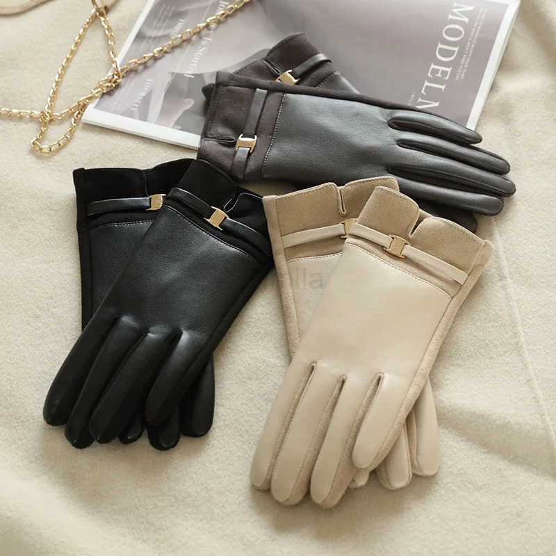 Women Winter Thick Suede Leather Gloves Fashion Elegant Retro Cycling Drive Keep Warm Touch Screen Windproof Soft Comfortable U251016