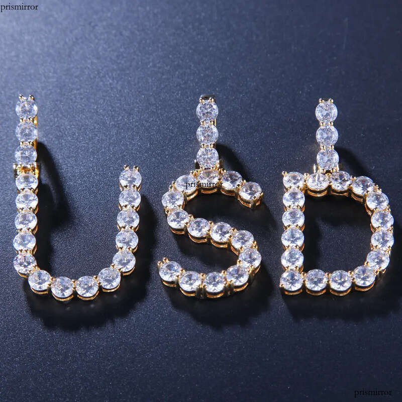 Iced Out Letter Pendant Necklace Hip Hop Mens Fashion Womens Gold Sier Initial Letters Necklaces