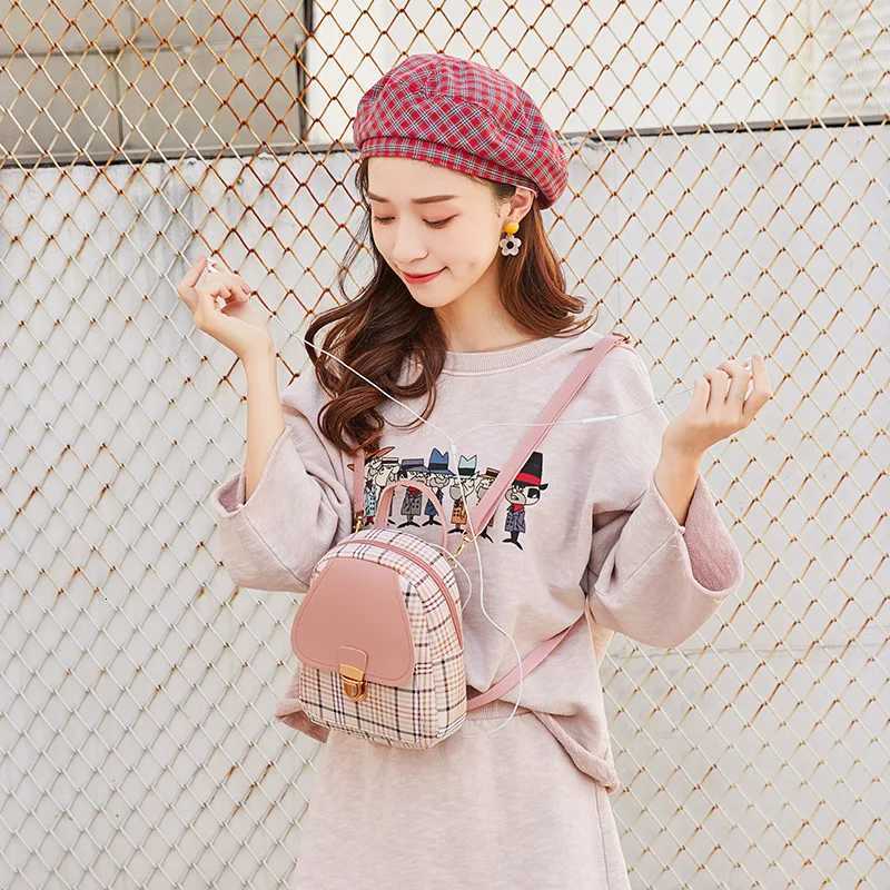 New Mini Backpack Crossbody Bag For Teenage Girl Plaid Women Shoulder Phone Purse Korean Style New Trendy Female 2022T251016