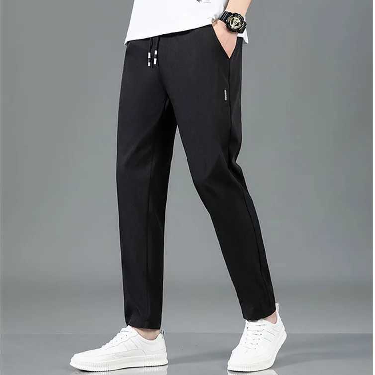 Summer Ice Silk Mens Pants Black Gray Thin Business Casual Pants Plus Size Outdoor Elastic Breathable Straight Leg Sweatpants J251203