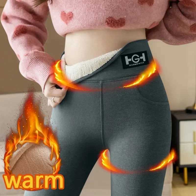 Women Winter Leggings Solid Warm Leggings Thicken Lamb Cashmere Hight Waist Butt Lift High Stretchy Walking with Pocket PantsT251016