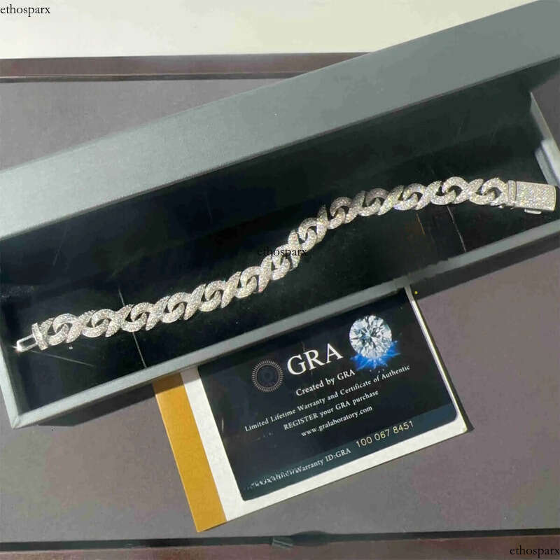 New Arrivals 10mm Width Solid Sier Iced Out Hip Hop Jewelry VVS1Moissanite Dia Franco Cuban Link Infinity Bracelet Men