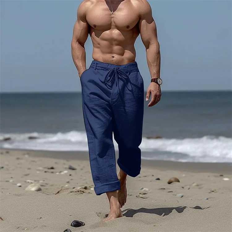 Mens Drawstring Beach Front Pocket Straight Pants Solid Color Comfortable Breathable Casual Daily Vacation Trousers J251016