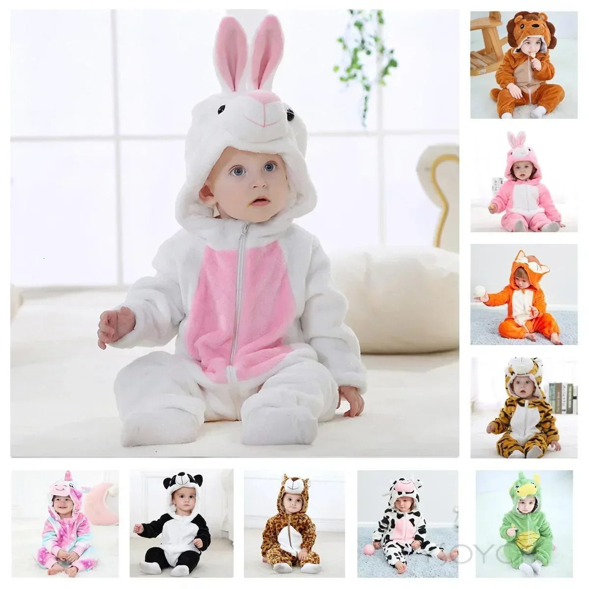 Kids Onesies Baby Rompers Winter Costume Flannel for Girl Boy Toddler Infant Clothes Animals Monkey Tiger Lion Unicorn Ropa Bebe 251014