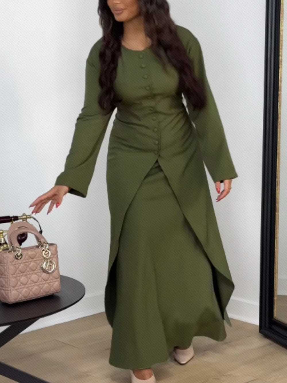 Muslim O Neck Kaftan Satin Evening Dress Simple 2pieces Robe Modest Abaya Women Caftan New Arrival Formal Party Buttons Gown X2510161