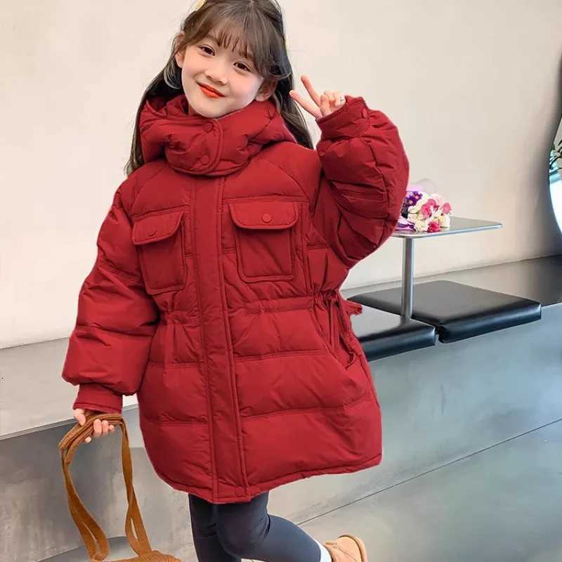 Winter Warm Girls Cotton Long Plain Hooded Zip Drawstring Puff Jackets School Kids Thick Coats Child Outfits Windbreaker 516 YrT251016