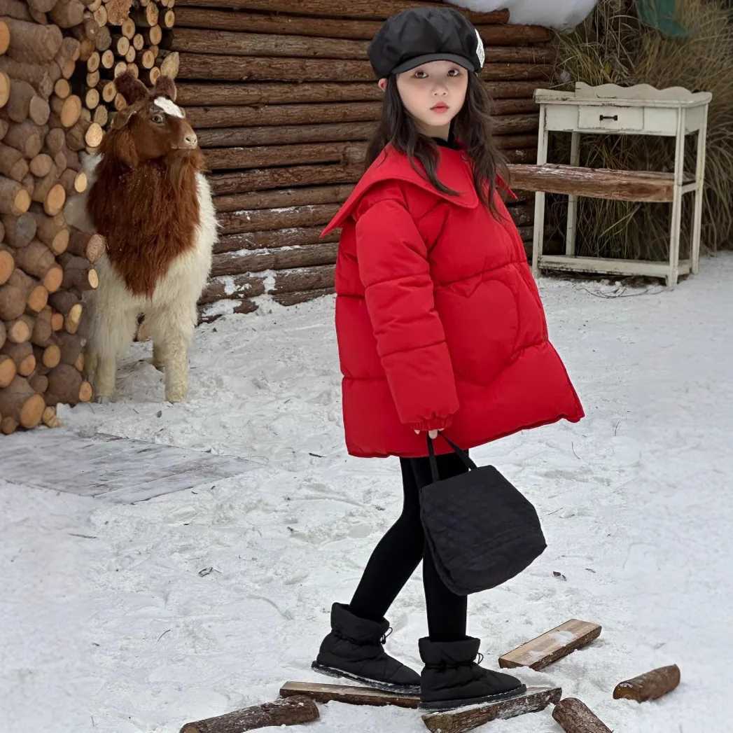 Girls Coat 2024 Winter New Childrens Clothing Girl Baby Foreign Red Love Pocket Cottonpadded Jacket Casual Simple and LovelyT251016