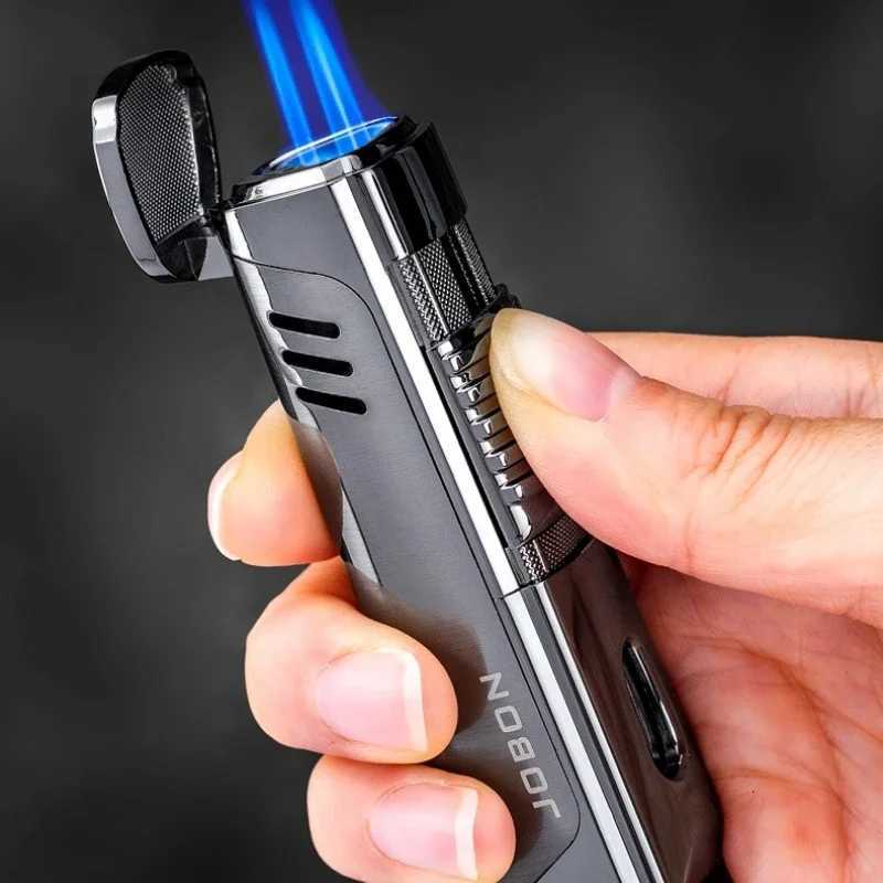 New Creative High end Portable Metal Three Torch Jet Windproof Lighter with Perspective Gas Window Small Tool for Mens Gift C251016