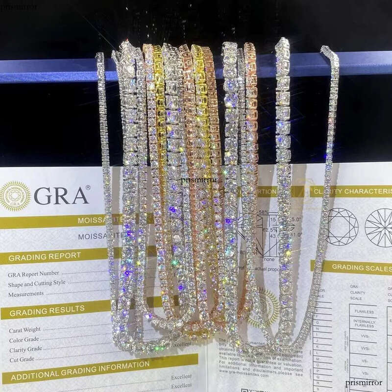 Pass Tester Large Stock Hip Hop Jewelry 4mm-6mm VVS Moissanite Dia Sier Iced Out Tennis Chain Necklaces