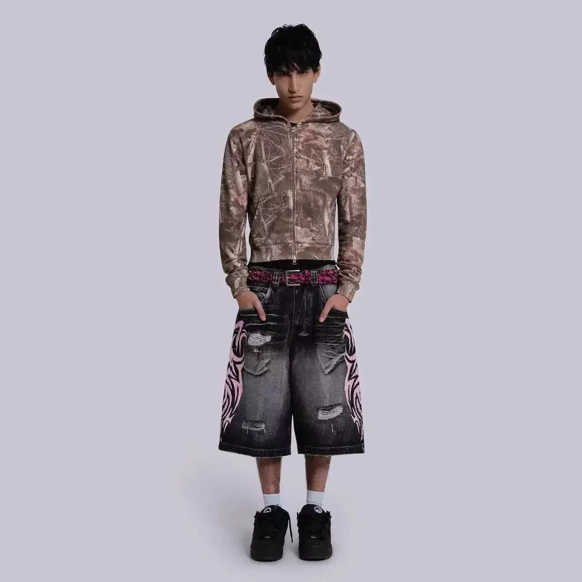 European and American fashion brand printed five quarter jeans American shorts hiphop style summer new style casual Jeans J251016