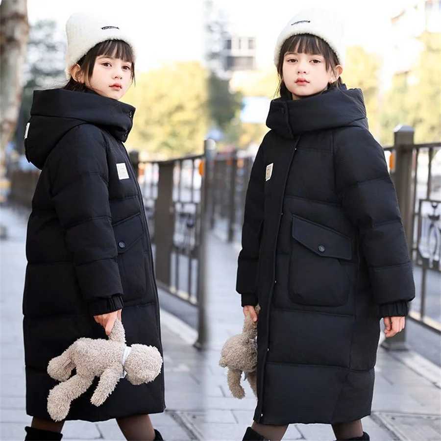 Winter Down Jacket for Girls Windproof Thick Warm Cotton Clothes Lengthen Fashion Hooded Padded Coat for Teenager GirlsT251016