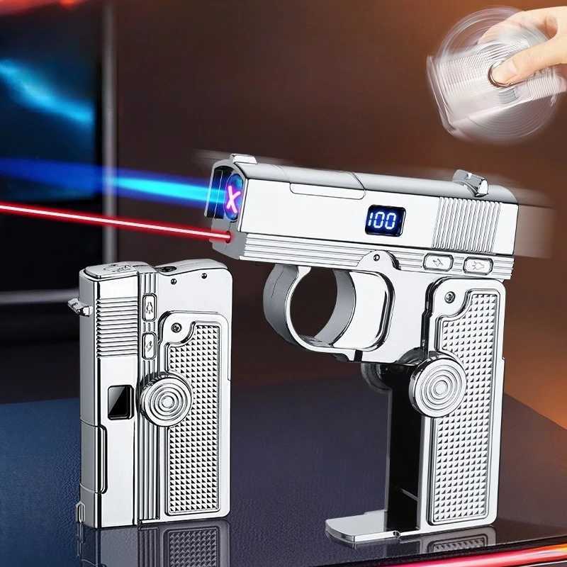 New multifunctional folding dual form decompression gyroscope gas electric dualpurpose windproof lighter alloy body gift box C251016