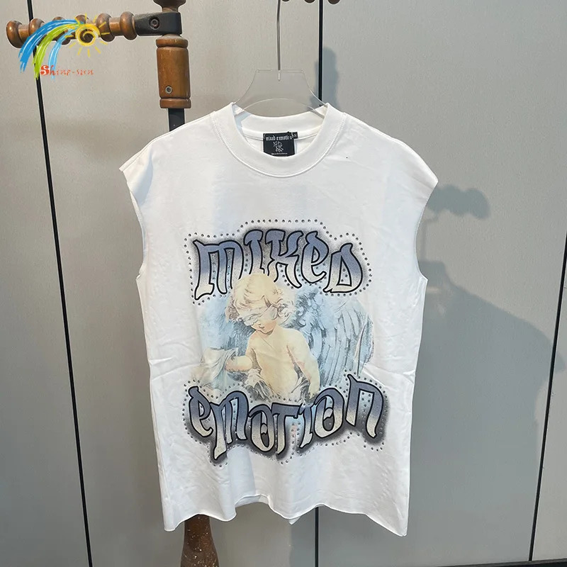 Classic Letters Baby Angel Print MIXED EMOTION Vest Men Women White Sleeveless TShirt Flash Diamond Tank Top With Tags 251015