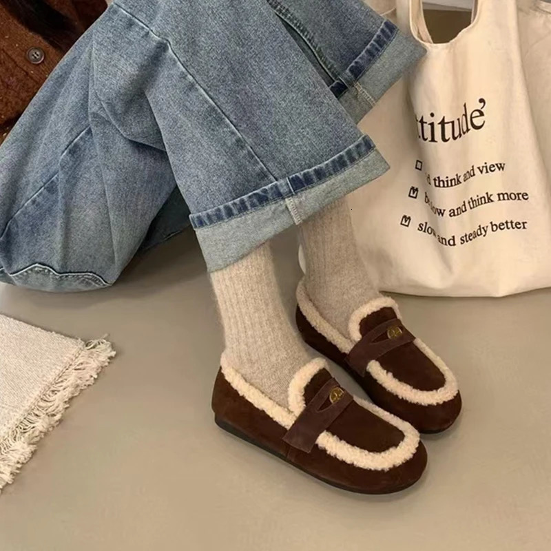 Slip On Shoes For Women Loafers Fur Autumn Female Footwear Slipon Moccasin Winter Retro Fall Dress Flat Moccasin Shoes Autu 251013