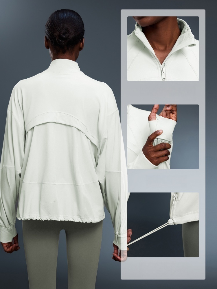Women's New Windproof Stand Up Collar Loose Autumn Seasonal Minimalist And Drawstringfiess Suit Yoga Versatile Hem Drawstring Jacket L157
